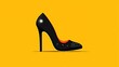  a black high heeled shoe with a red sole on a yellow background with a black heel and a red sole on the bottom of the shoe.  generative ai