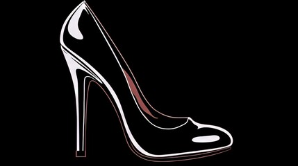 Wall Mural -  a high heeled shoe on a black background with a red strip on the heel and a white strip on the tip of the shoe.  generative ai