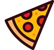 © Elene le13 - Pizza slice. Icon colored. Vector badge. Fast food for brochures, banner, restaurant menu and web, app. PNG, transparent.