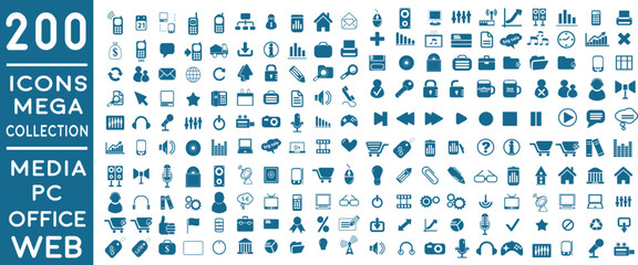 set of icons | premium Quality Universal pack with PC,MEDIA AND WEB OFFICE MEGA Icon pack with addition Normal Routine Big Icon Collection Vector Design Eps 10.