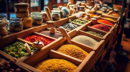 The colors of local street markets. Grocery store, generative ai, fruit, vegetable, greens, street market, fish. 