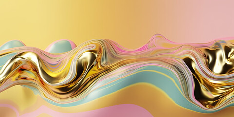 Wall Mural - Pink and golden swirls morphing abstract fluid art