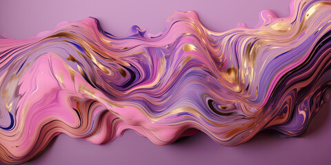 Wall Mural - Pink and golden swirls morphing abstract fluid art