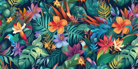 Poster - Tropical pattern background. Illustration AI Generative.