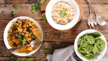 Wall Mural - vegetarian dish- curry vegetable with rice