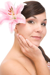 Poster - beauty brunette woman on white background