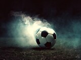 Fototapeta Sport - Moving soccer ball around splash drops on the stadium field. created with Generative AI technology