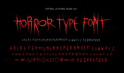 Poster - Horror Dark Lettering tattoo vector type font. Grunge style Y2k Type Font with Gothic Pank Rock and Blood style signs and symbols. Scary tattoo font 00s concept. Scratched Dark Rock type font