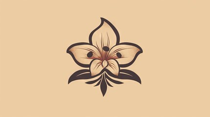  a drawing of a flower on a beige background with a black outline on the bottom of the flower and a black outline on the bottom of the flower.  generative ai