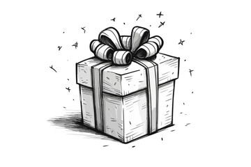 Doodle inspired Gift box, cartoon sticker, sketch, vector, Illustration