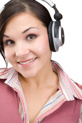 Poster - attractive brunette woman with headphones