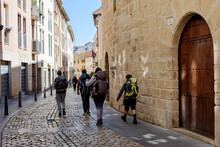 Pilgrims Arriving To Logrono, Rioja, For St James Way