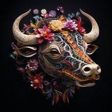 Paper Quilling Art Of A Bull With Some Flowers