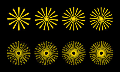 Poster - collection of radial elements or sunbursts in golden color