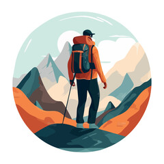 Sticker - Man hiking mountain with backpack