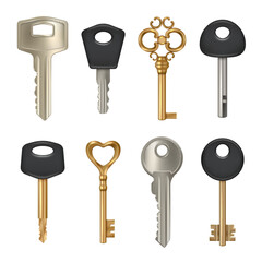 Poster - Metallic key. Safety concept set pictures of different door key decent vector illustrations