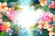 © ayselucar - Tropical wallpaper frame illustration.  Use for Happy birthday invitation card, T-shirt print, baby shower. Generative AI