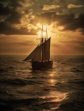 Sailing Ship At Sunset