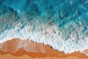  Ocean waves on the beach background Aerial top down view of beach and sea generative ai 