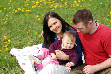 Poster - happy family together on green meadow