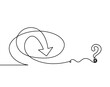 Abstract continuous lines arrows and question mark as drawing on white background