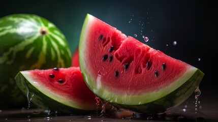 Canvas Print - Slices of watermelons on cutting board. Ai Generative