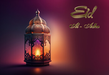 Elegant eid al adha, Eid mubarak islamic greeting card, islamic festival of sacrifice, eid-al-adha mubarak, Happy Eid Ul Adha, lantern islamic , eid mubarak. holiday festival, banner. Generative AI