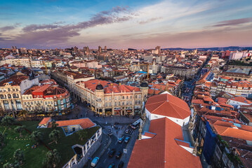 Poster - Evening aerial view from bell tower of Clerigos Church in Porto in Portugal