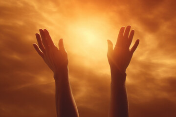 Wall Mural - Human hands open palm up worship with faith in religion and belief in God on blessing background
