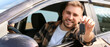 © Pixel-Shot - Happy young man with key sitting in his new car