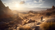 Person Riding A Bike In The Sunset In The Desert
