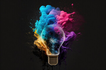 Wall Mural - Light bulb color splash. genius creative idea concept. Ai generated