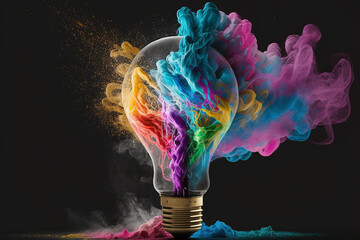 Wall Mural - Light bulb color splash. genius creative idea concept. Ai generated