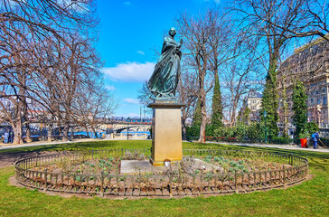 Poster - Bozena Nemcova monument on Slavonic Island, Prague, Czechia