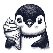 Cute Penguin With Ice Cream Sketch