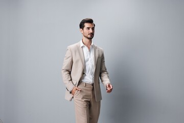 man portrait handsome happy smiling suit beige businessman business attractive copyspace