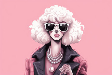 Wall Mural - A woman with white hair and sunglasses holding a purse. Generative AI.