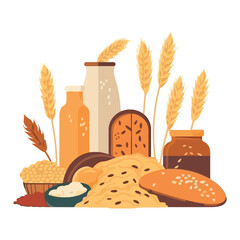 Sticker - Organic wheat and bread for a healthy autumn meal