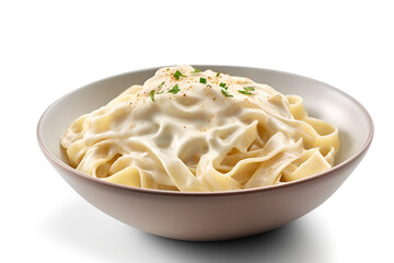 Fettuccine Alfredo, pasta in a creamy sauce made with butter and Parmesan cheese, Generative AI.