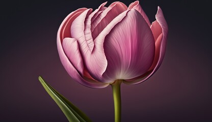 Fototapete - Aerial perspective of a pretty pink tulip Generative AI
