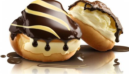 Wall Mural - Black and white chocolate eclairs or profiteroles filled with custard are a classic French delicacy. Generative AI