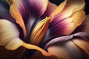 Fototapete - Half of flower petals in closeup Generative AI