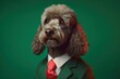 Anthropomorphic dog poodle dressed in a suit like a businessman. business concept. AI generated, human enhanced