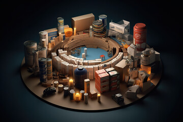  A model of a city surrounded by candles. Generative AI. Sustainable product packaging trends.