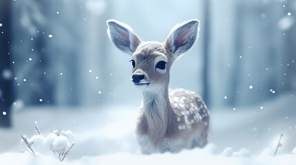 Cute deer with snowfall