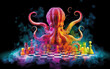 A chess board with an octopus on it. Generative AI.