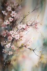 Beautiful abstract watercolor spring blossoms, flowers, branches, for wallpaper and as a design element. Made in part with generative AI
