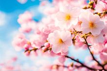 Beautiful Sakura Flower In Spring Blue Sky