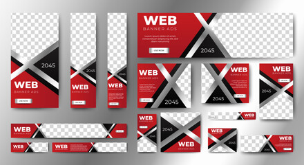 Business banner design web template Set, Horizontal header web banner. Black and red. cover header background for website design, Social Media Cover ads banner, flyer, invitation card