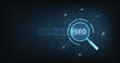© Chor muang - (SEO) Search Engine Optimization. Internet technology for business company. Search engine optimization (SEO) concept on dark blue background.